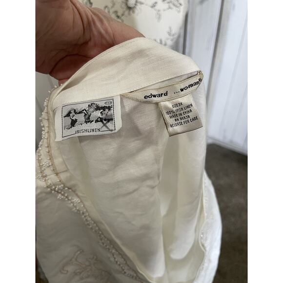 Edward Woman Irish Linen Embroidered Beaded Top Size 3X Clean White - Picture 4 of 6
